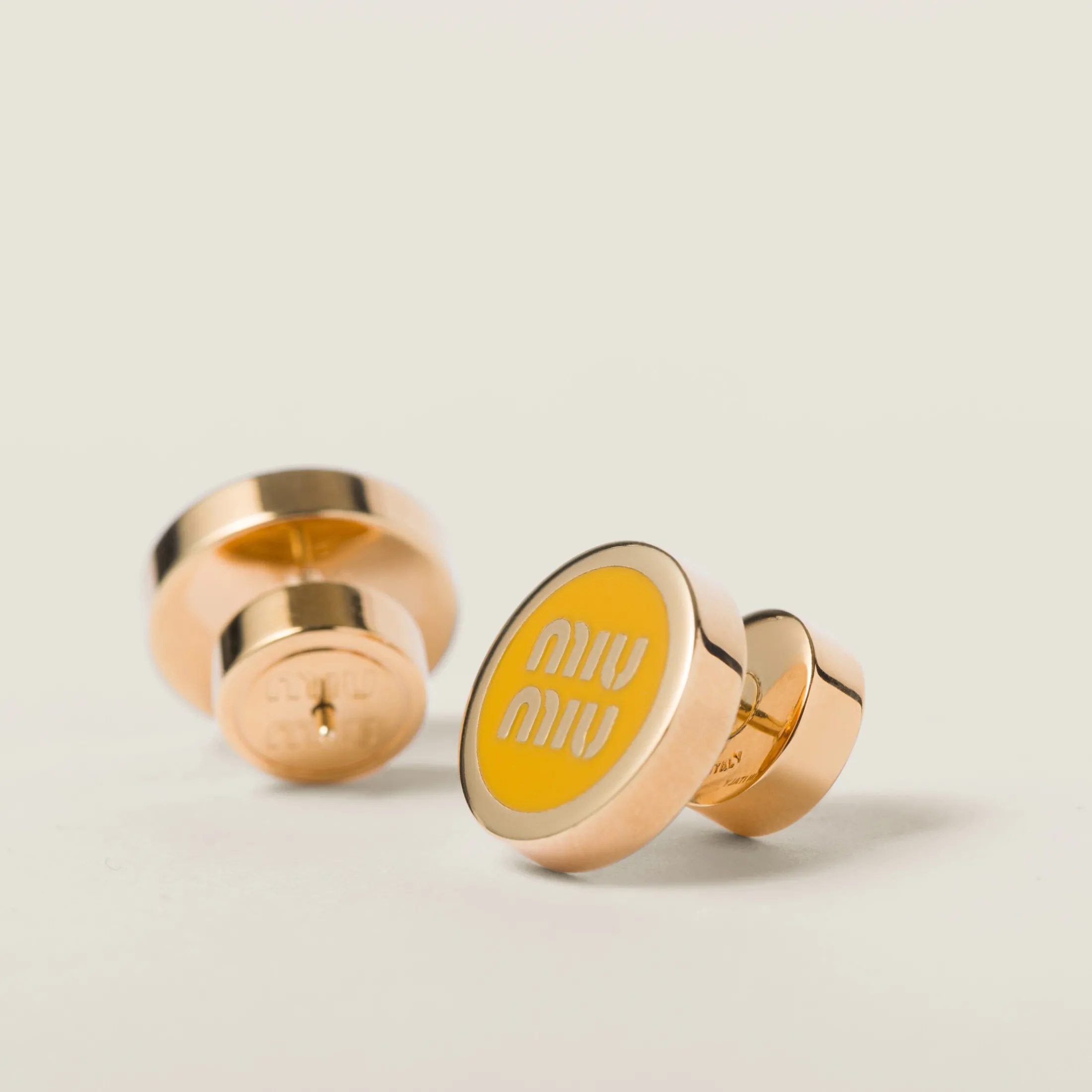 Pomegranate Yellow Enameled Metal Earrings | Miu Miu