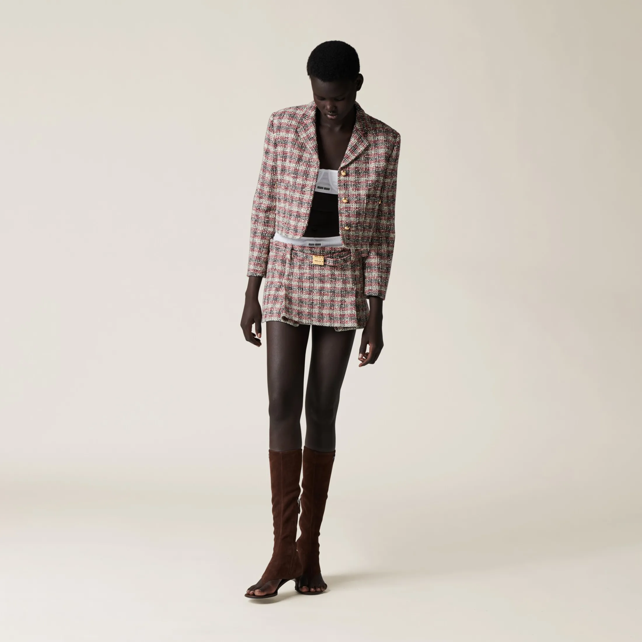 Pomegranate Yellow/red Check Miniskirt | Miu Miu