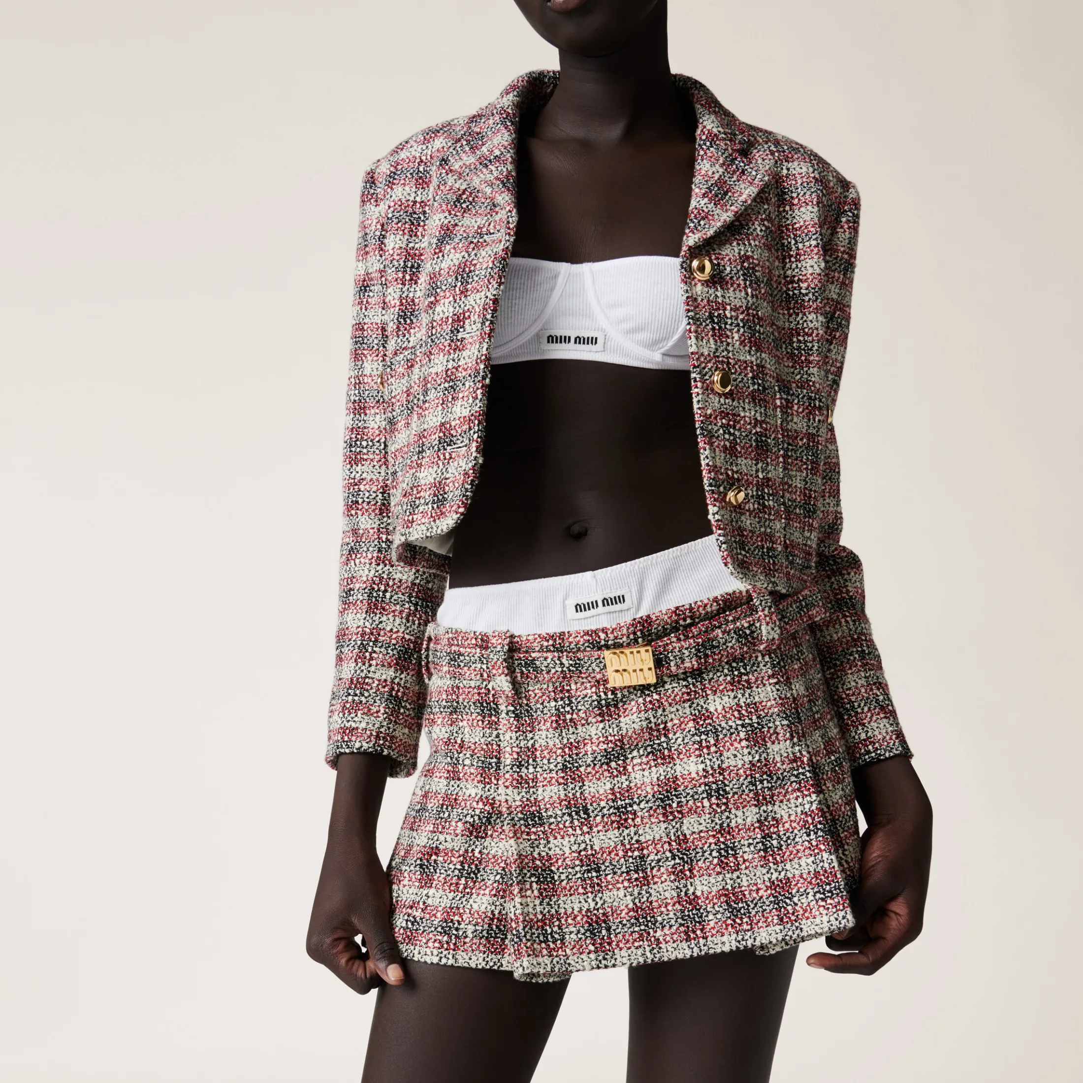 Pomegranate Yellow/red Check Miniskirt | Miu Miu