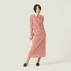 Pomegranate Yellow/red Floral Print Crepe De Chine Shirt | Miu Miu