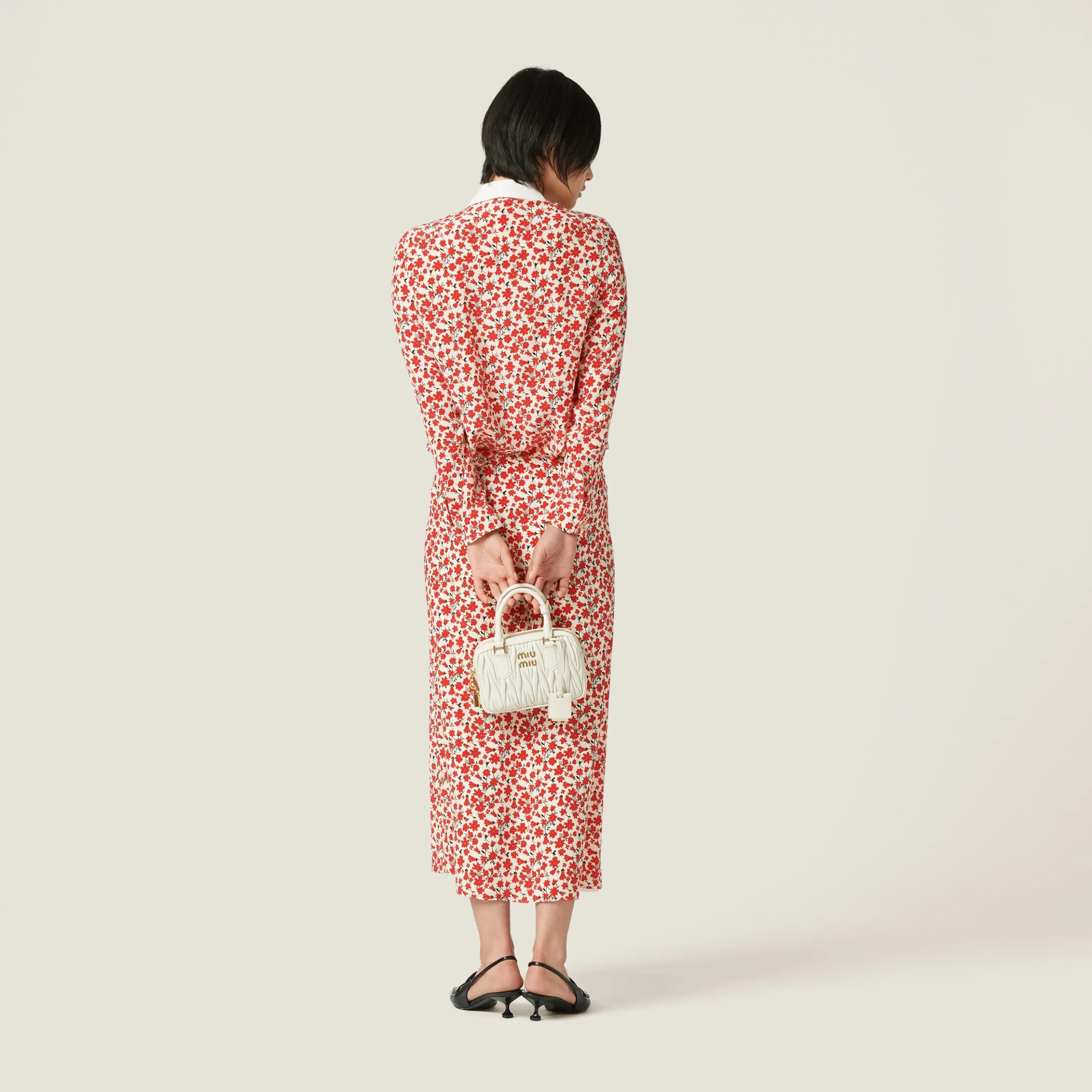 Pomegranate Yellow/red Floral Print Crepe De Chine Shirt | Miu Miu