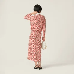 Pomegranate Yellow/red Floral Print Crepe De Chine Skirt | Miu Miu