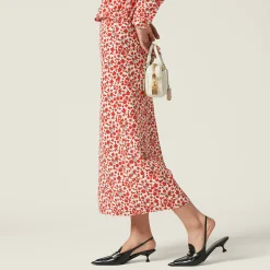 Pomegranate Yellow/red Floral Print Crepe De Chine Skirt | Miu Miu