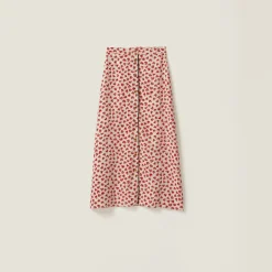 Pomegranate Yellow/red Heart Print Crepe De Chine Skirt | Miu Miu