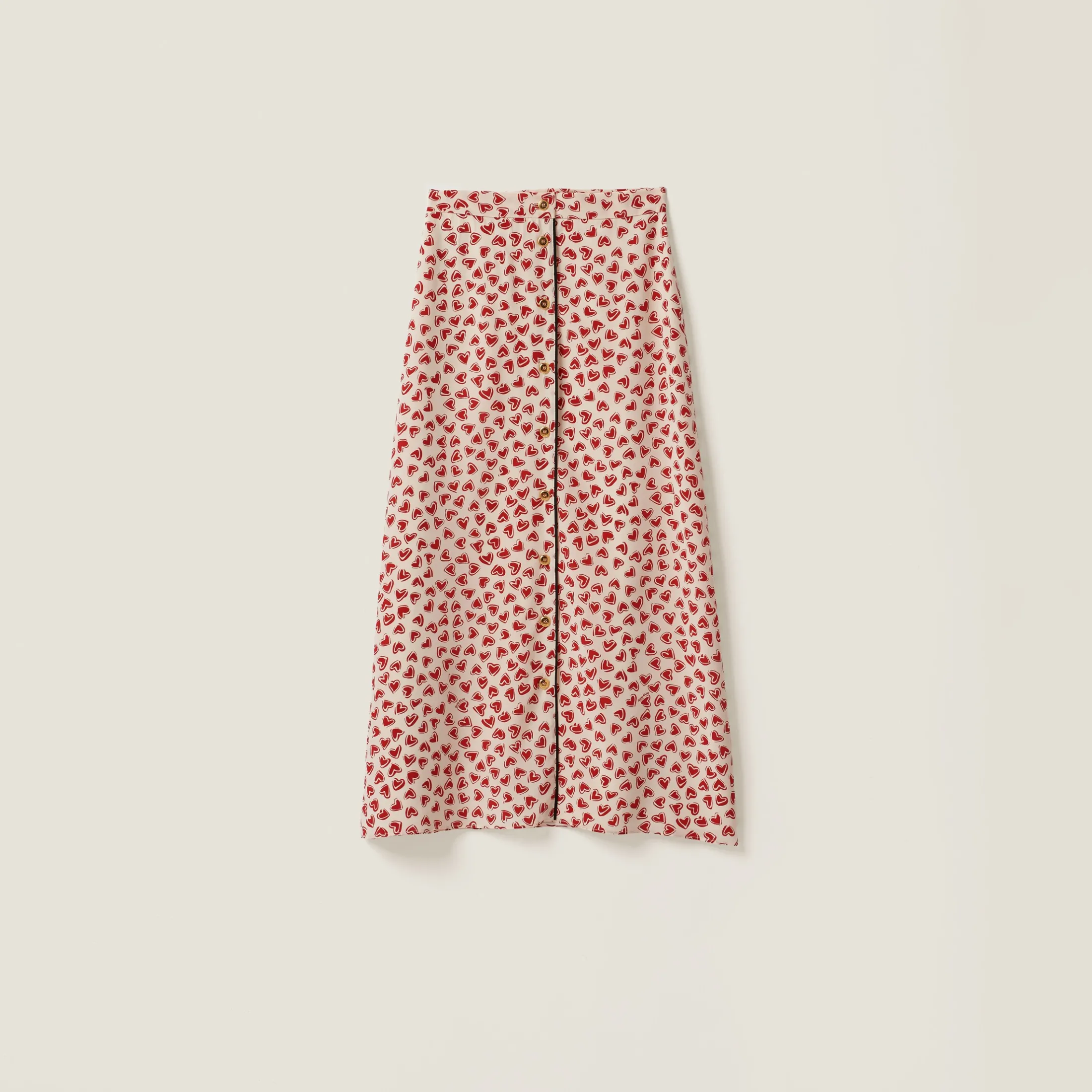 Pomegranate Yellow/red Heart Print Crepe De Chine Skirt | Miu Miu