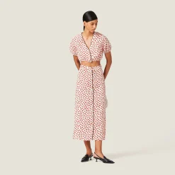 Pomegranate Yellow/red Heart Print Crepe De Chine Skirt | Miu Miu