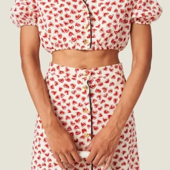 Pomegranate Yellow/red Heart Print Crepe De Chine Skirt | Miu Miu
