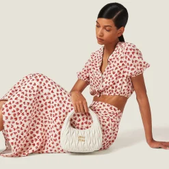 Pomegranate Yellow/red Heart Print Crepe De Chine Skirt | Miu Miu