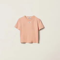 Powder Pink Cotton T-shirt | Miu Miu