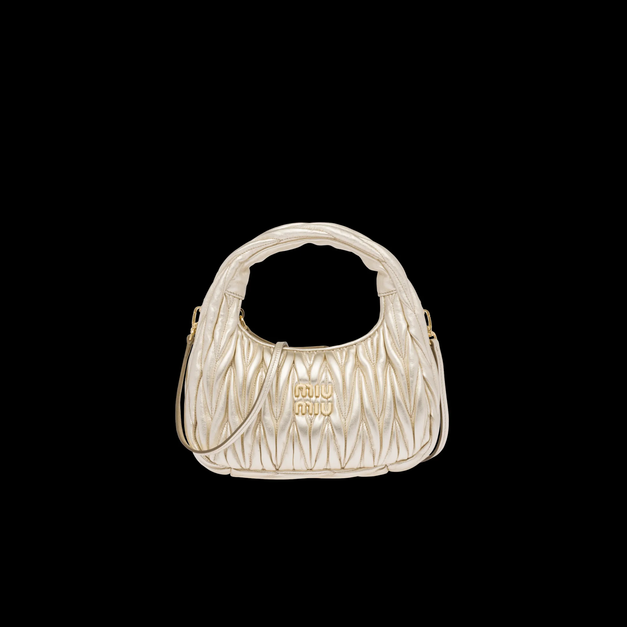 Pyrite Wander Matelassé Nappa Leather Hobo Bag | Miu Miu