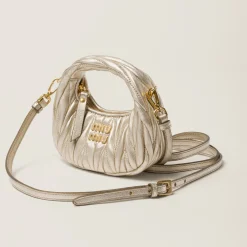 Pyrite Wander Matelassé Nappa Leather Micro Hobo Bag | Miu Miu