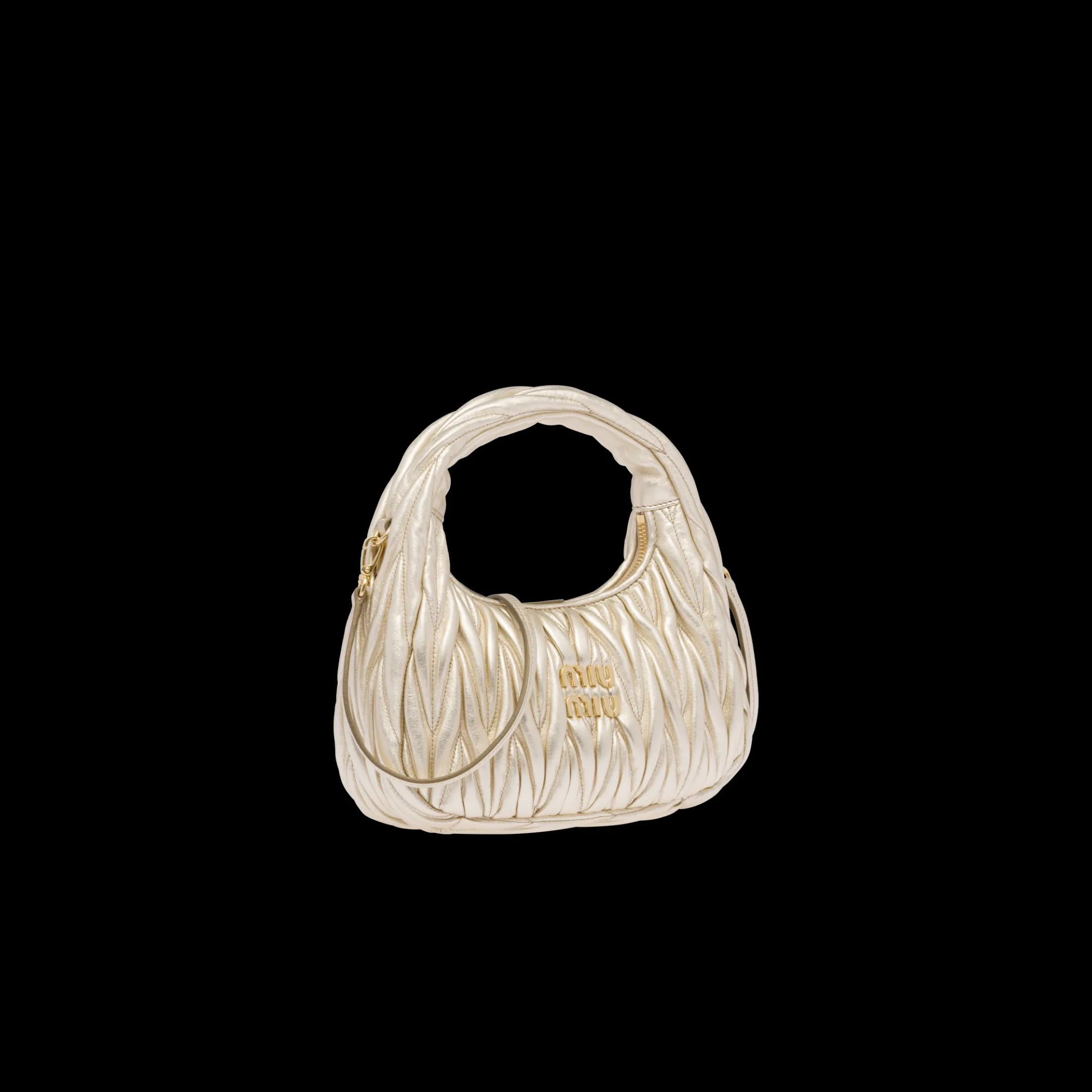 Pyrite Wander Matelassé Nappa Leather Hobo Bag | Miu Miu