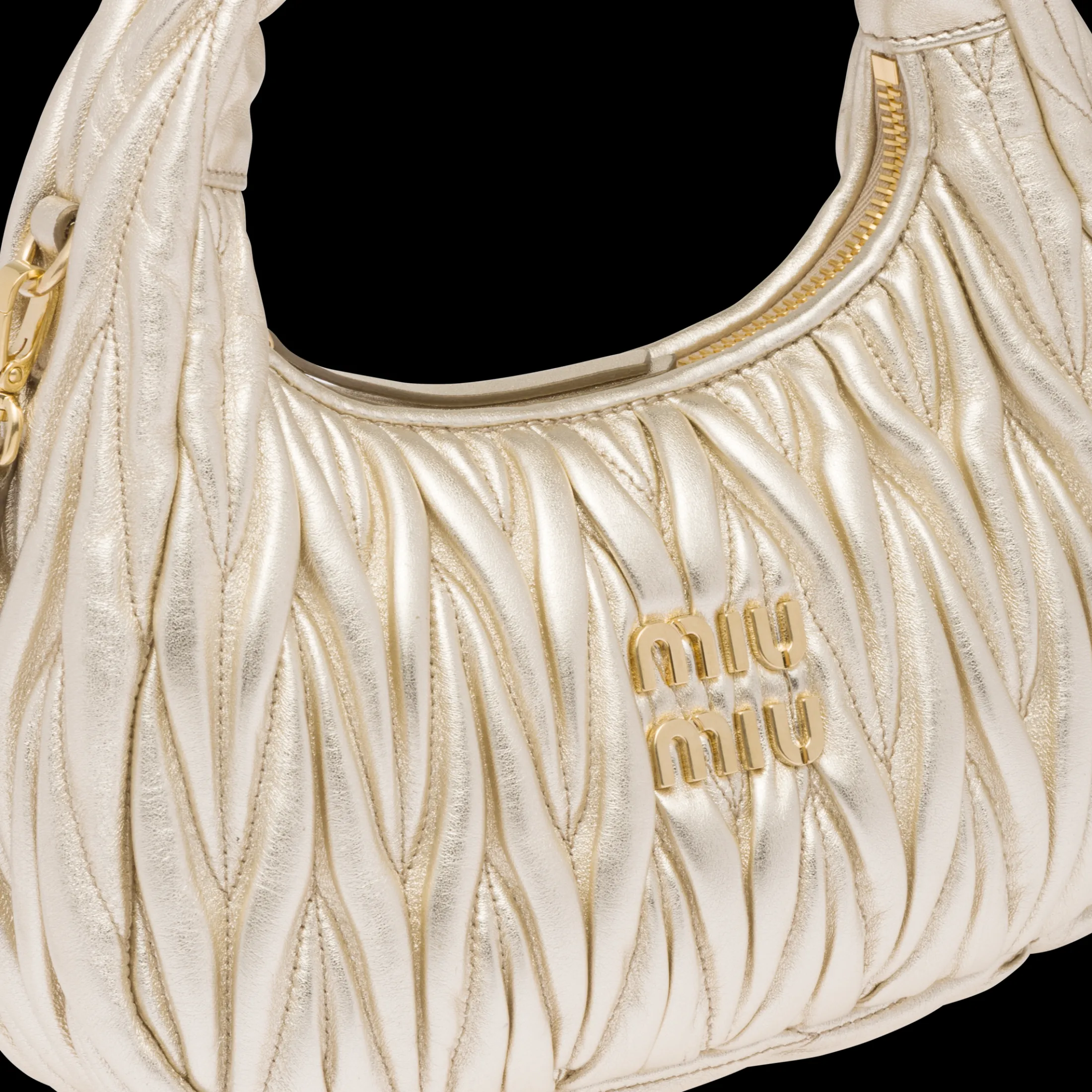 Pyrite Wander Matelassé Nappa Leather Hobo Bag | Miu Miu