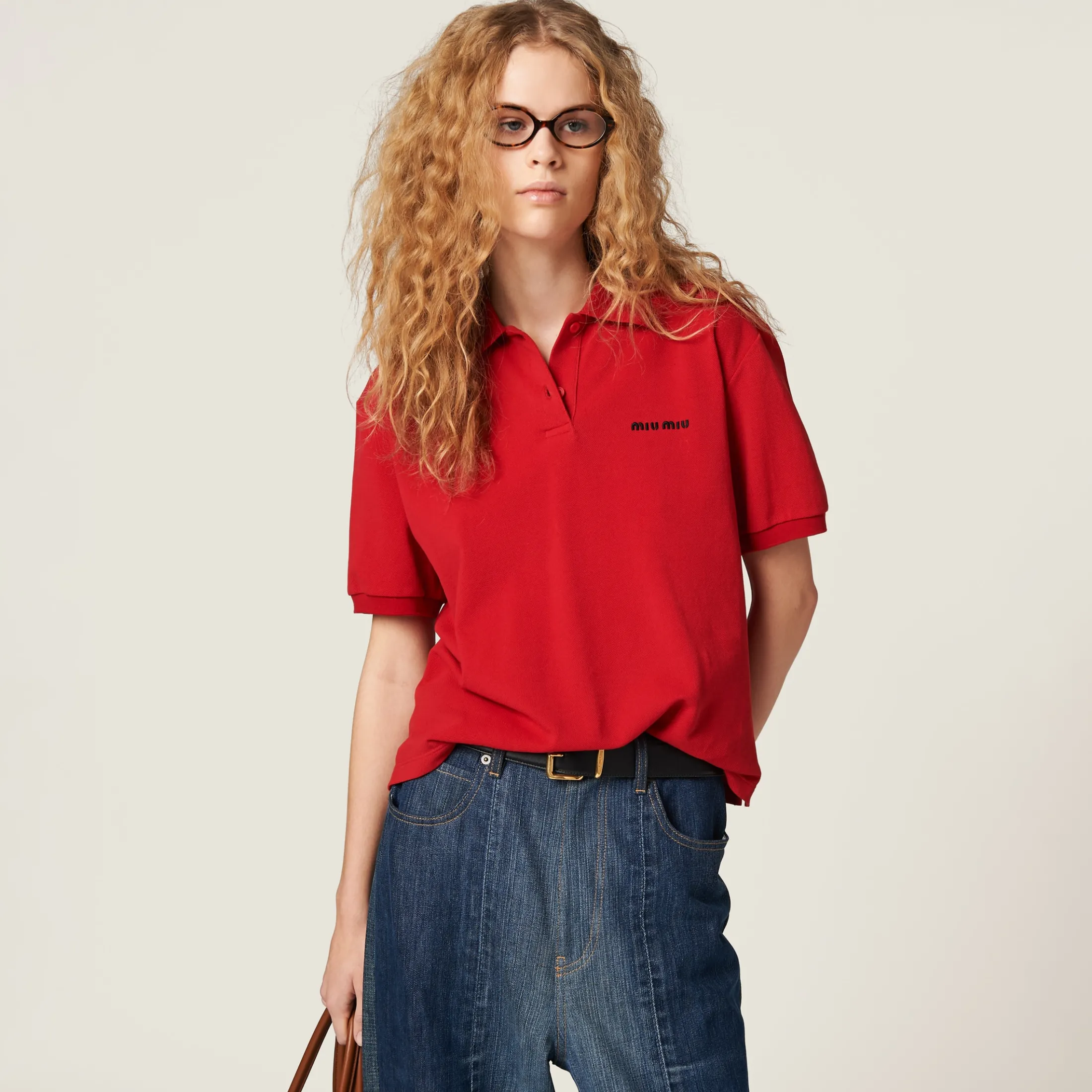 Red Cotton Piqué Polo Shirt | Miu Miu
