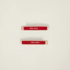 Red Enameled Metal Hair Clips | Miu Miu