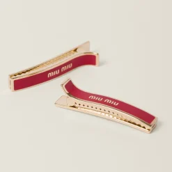Red Enameled Metal Hair Clips | Miu Miu