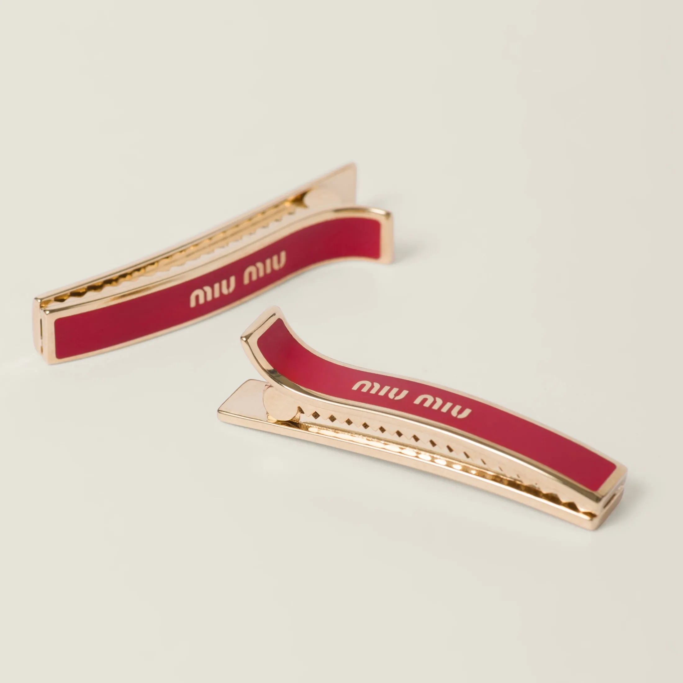 Red Enameled Metal Hair Clips | Miu Miu
