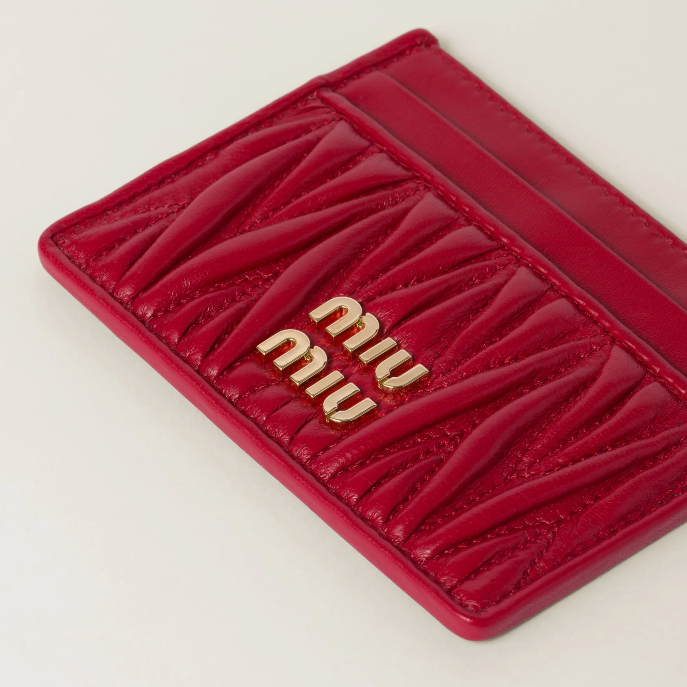 Red Matelassé Nappa Leather Card Holder | Miu Miu