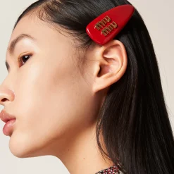 Red Patent Leather Hair Clip | Miu Miu