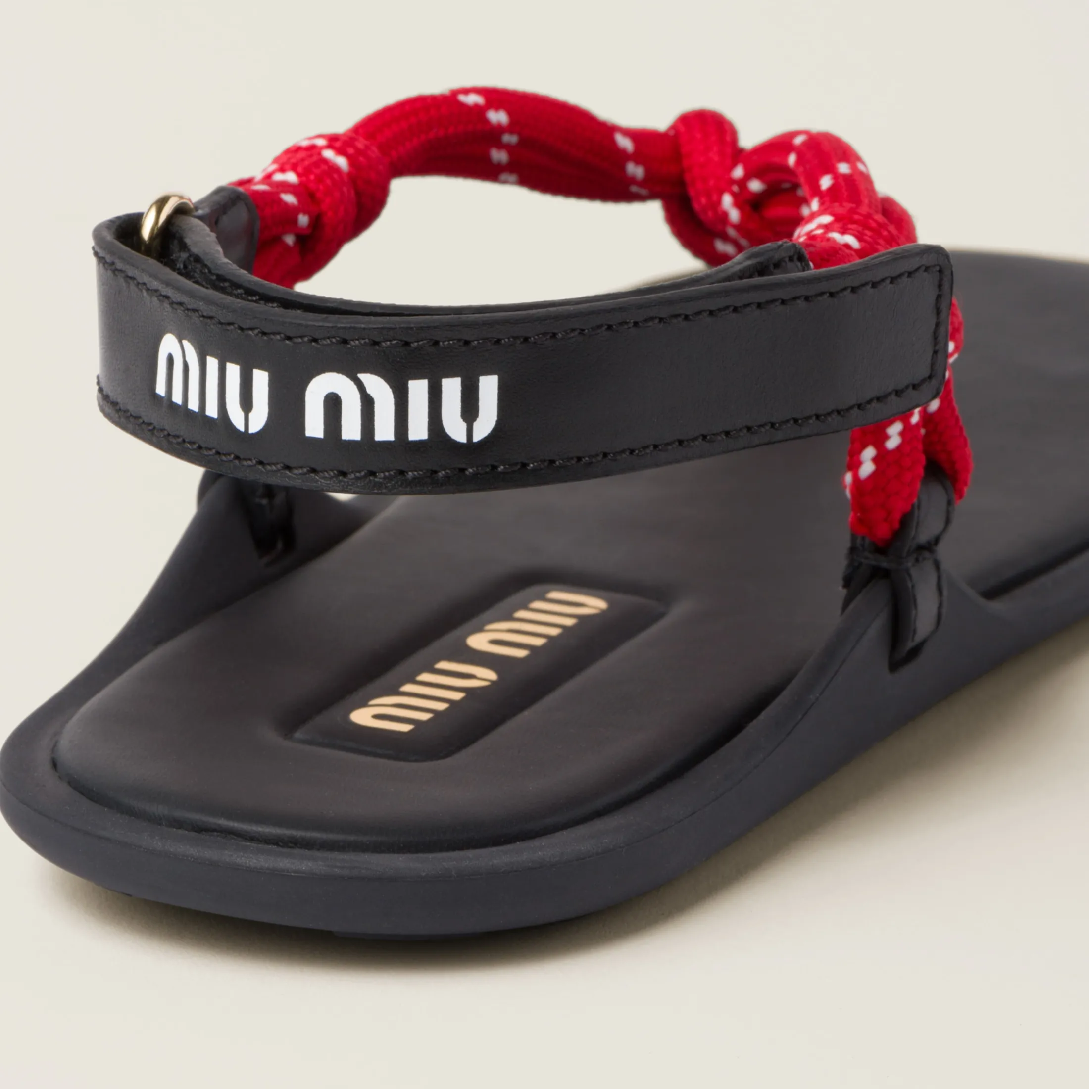 Red Riviere Cord And Leather Sandals | Miu Miu