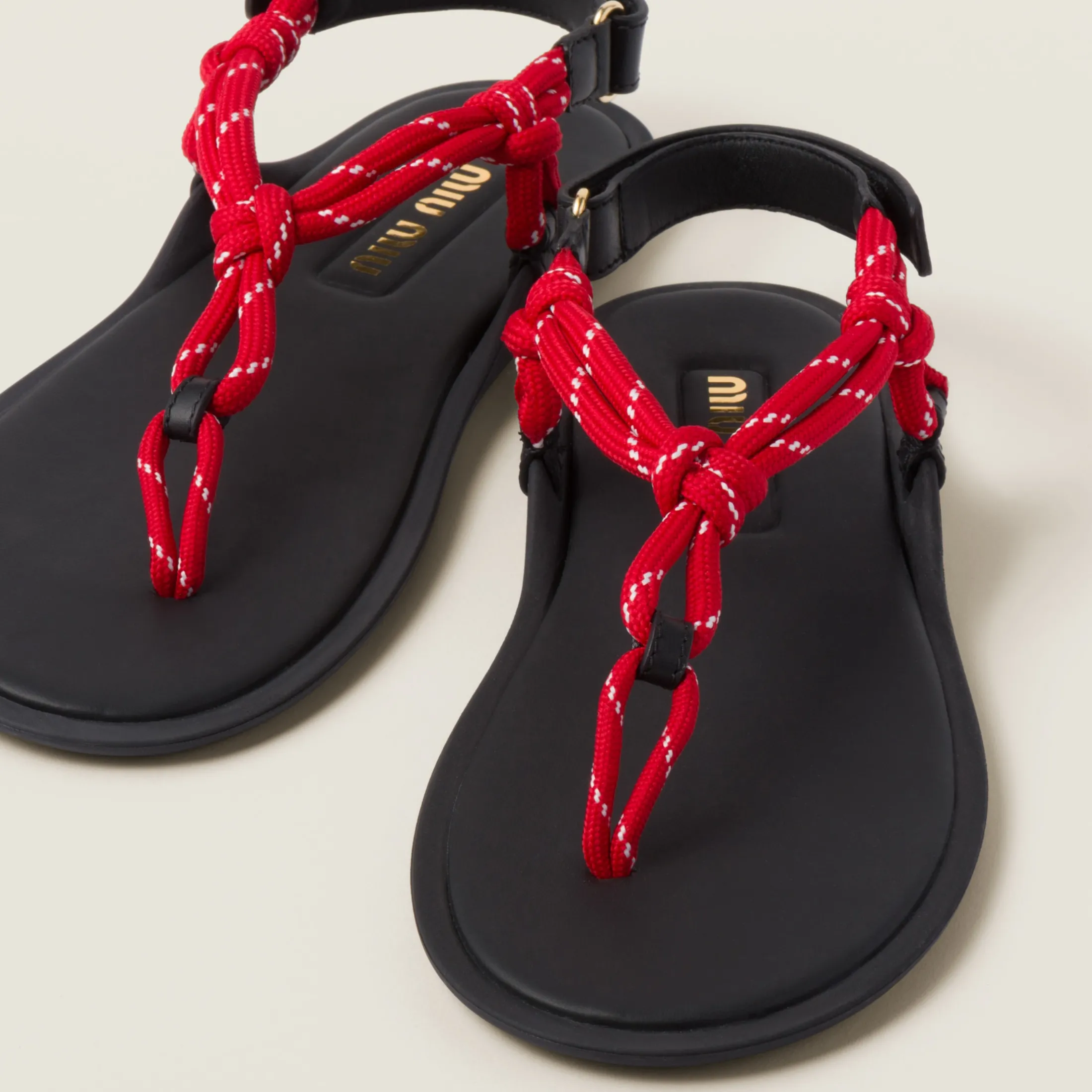 Red Riviere Cord And Leather Sandals | Miu Miu