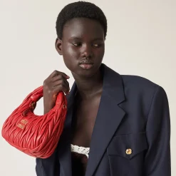 Red Wander Matelassé Nappa Leather Hobo Bag | Miu Miu