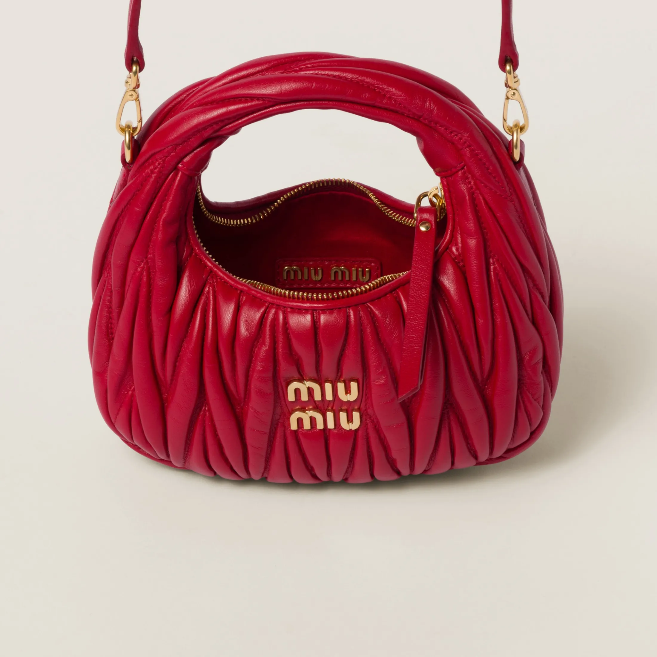 Red Wander Matelassé Nappa Leather Hobo Mini-bag | Miu Miu