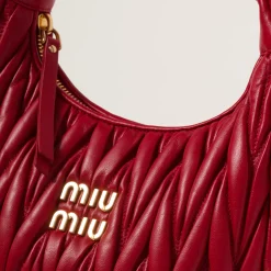 Red Wander Matelassé Nappa Leather Hobo Bag | Miu Miu