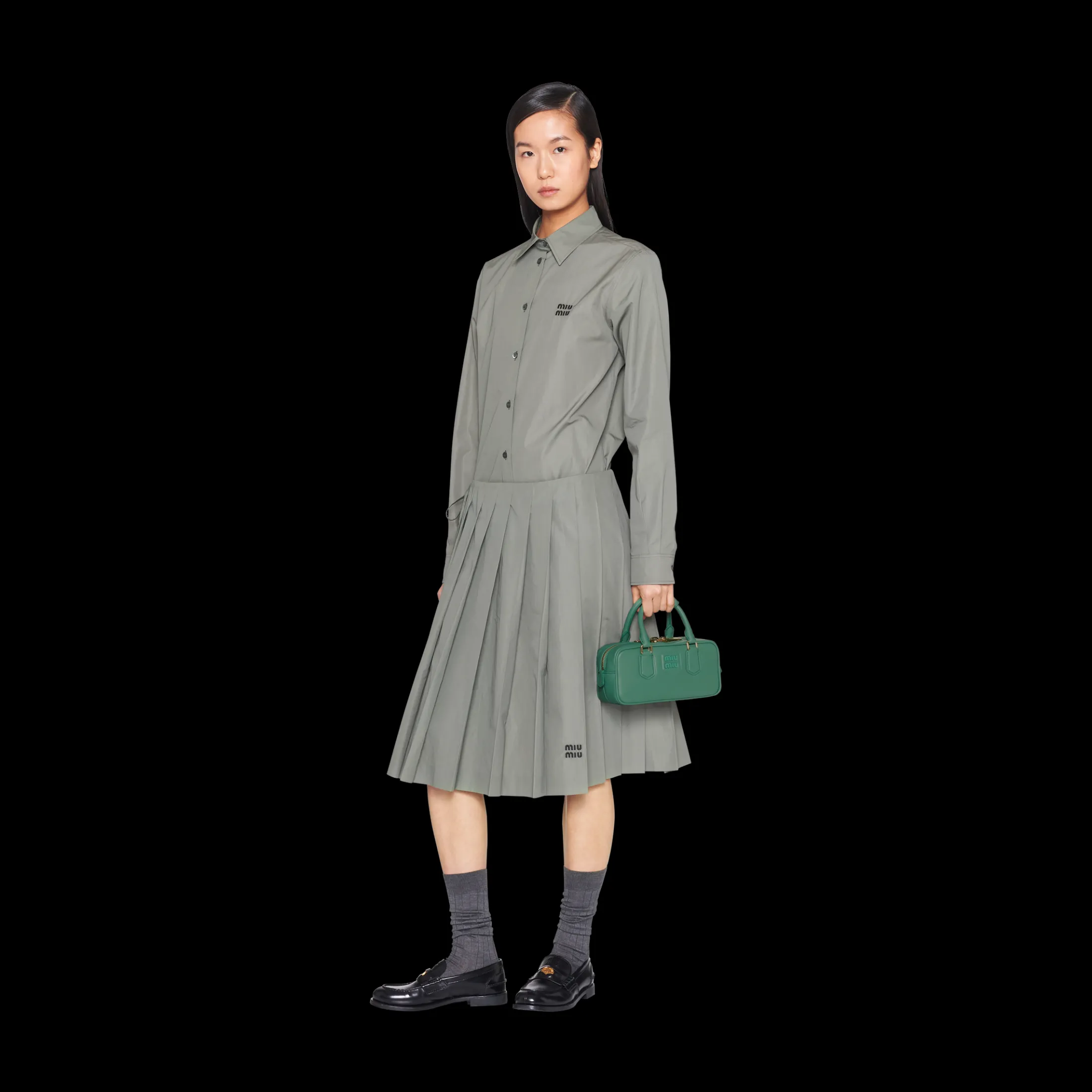 Sage Green Arcadie Leather Bag | Miu Miu