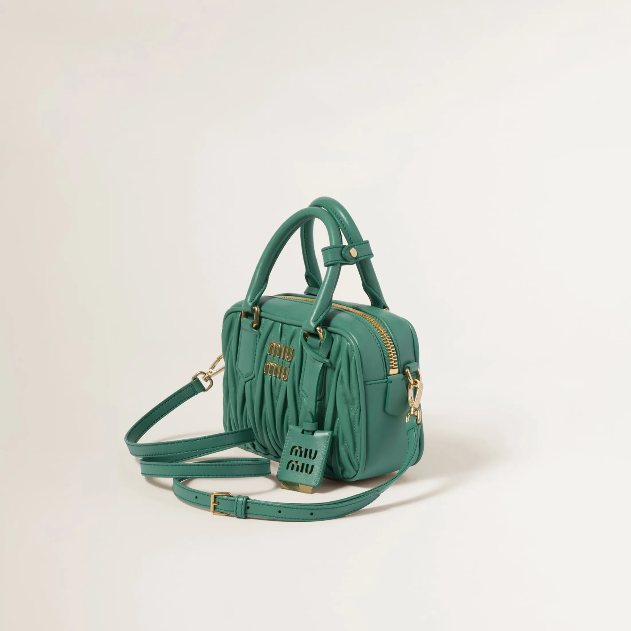 Sage Green Arcadie Matelassé Nappa Leather Bag | Miu Miu