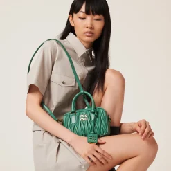 Sage Green Arcadie Matelassé Nappa Leather Bag | Miu Miu