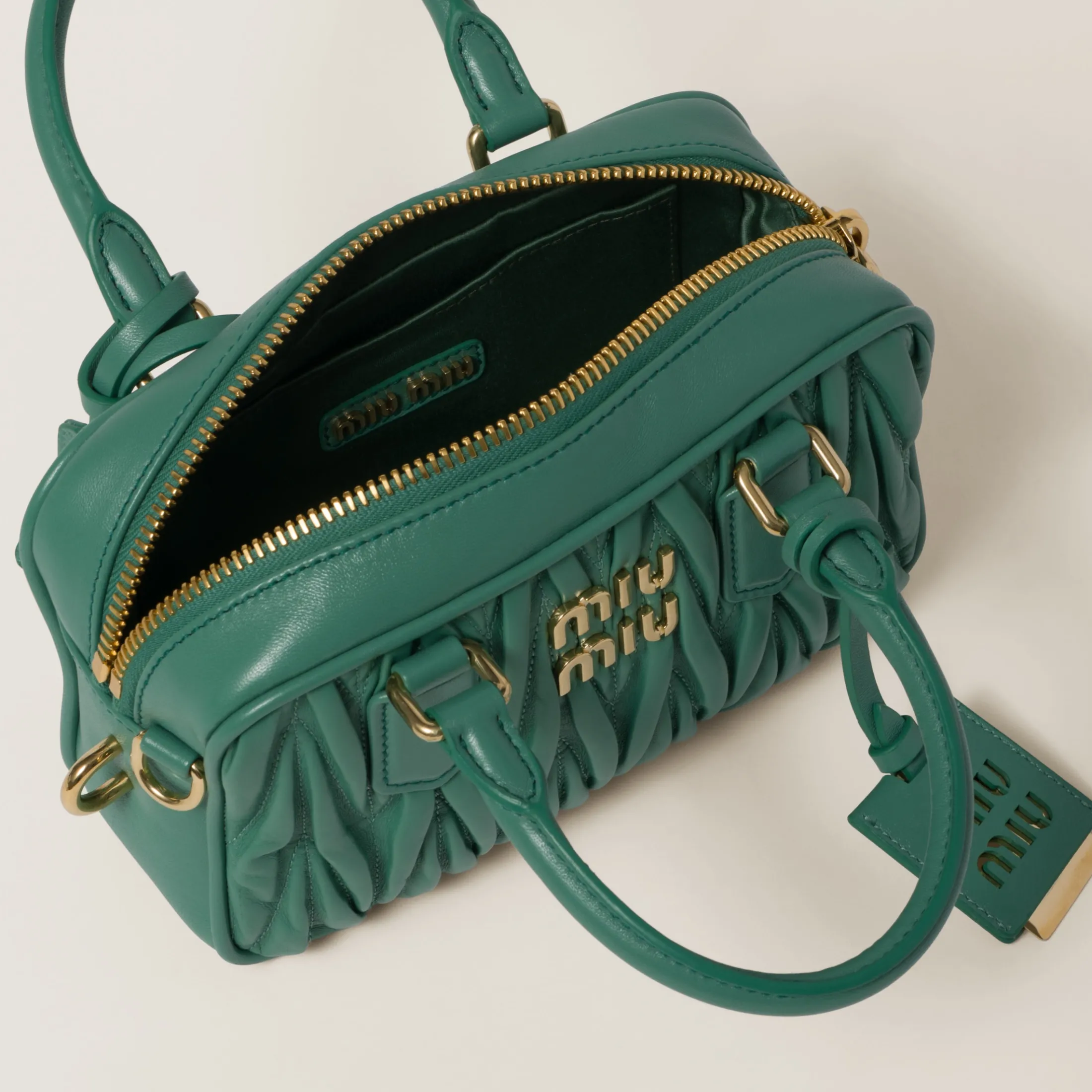 Sage Green Arcadie Matelassé Nappa Leather Bag | Miu Miu