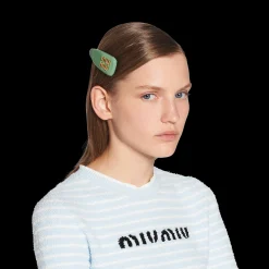 Sage Green Patent Leather Hair Clip | Miu Miu