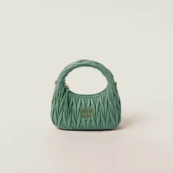 Sage Green Wander Matelassé Nappa Leather Hobo Bag | Miu Miu