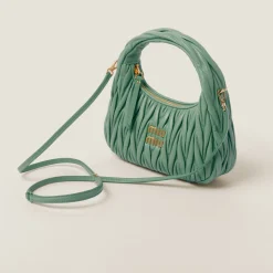 Sage Green Wander Matelassé Nappa Leather Hobo Bag | Miu Miu