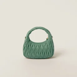 Sage Green Wander Matelassé Nappa Leather Hobo Bag | Miu Miu