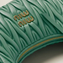 Sage Green Wander Matelassé Nappa Leather Hobo Bag | Miu Miu