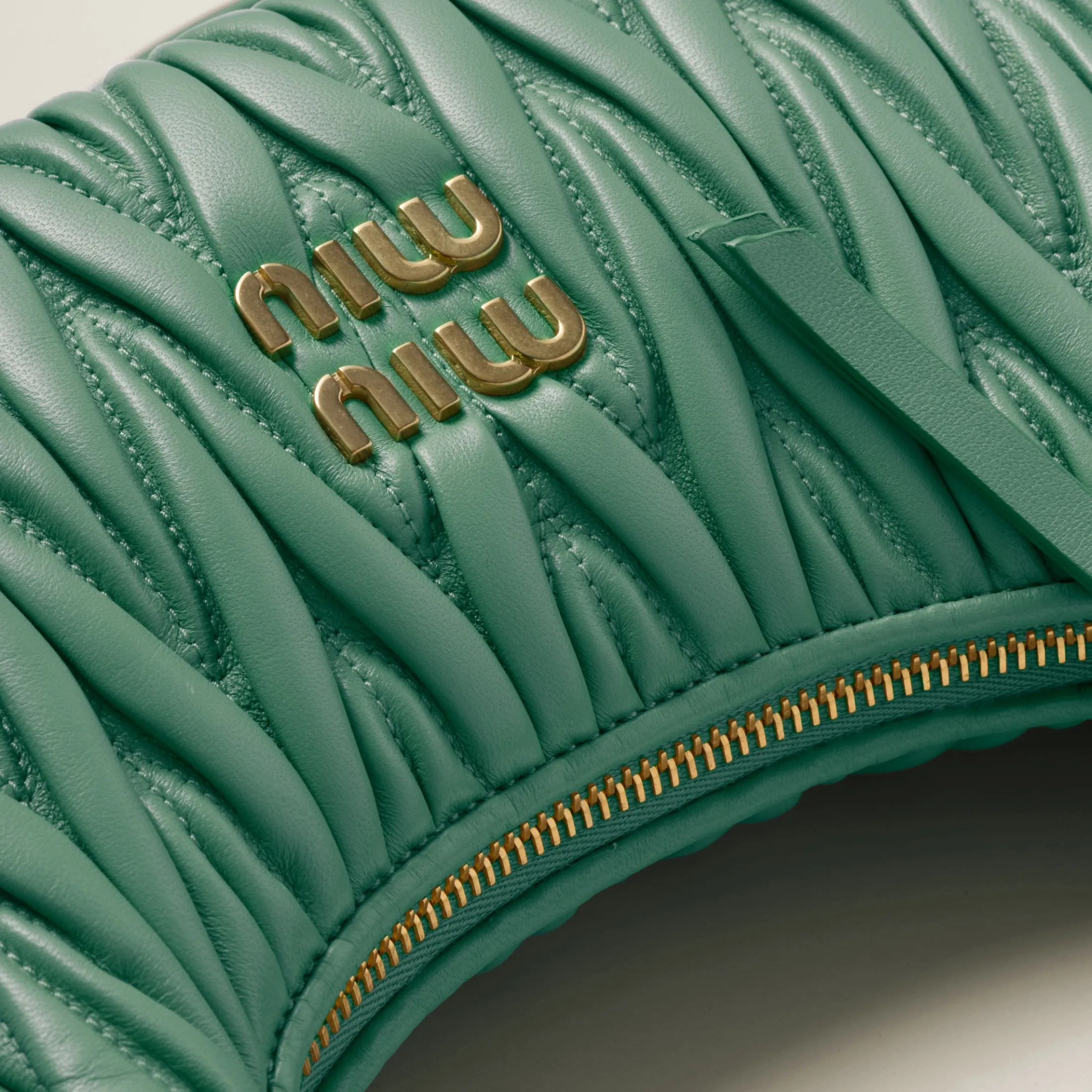 Sage Green Wander Matelassé Nappa Leather Hobo Bag | Miu Miu