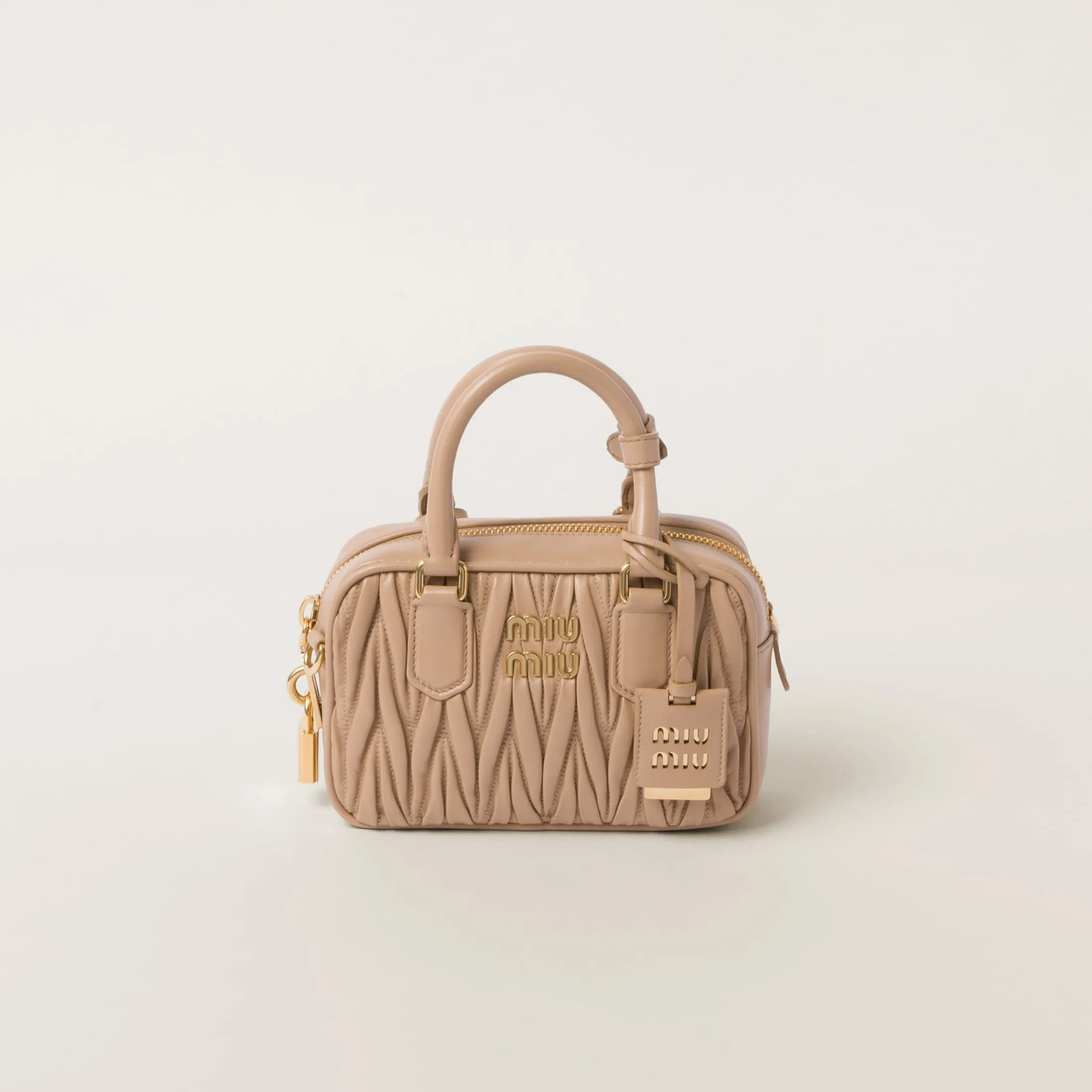 Sand Beige Arcadie Matelassé Nappa Leather Bag | Miu Miu