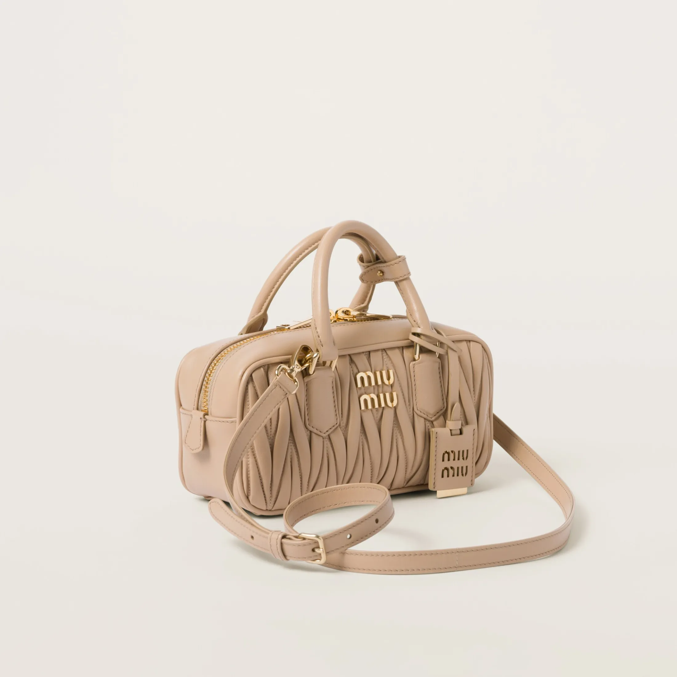 Sand Beige Arcadie Matelassé Nappa Leather Bag | Miu Miu