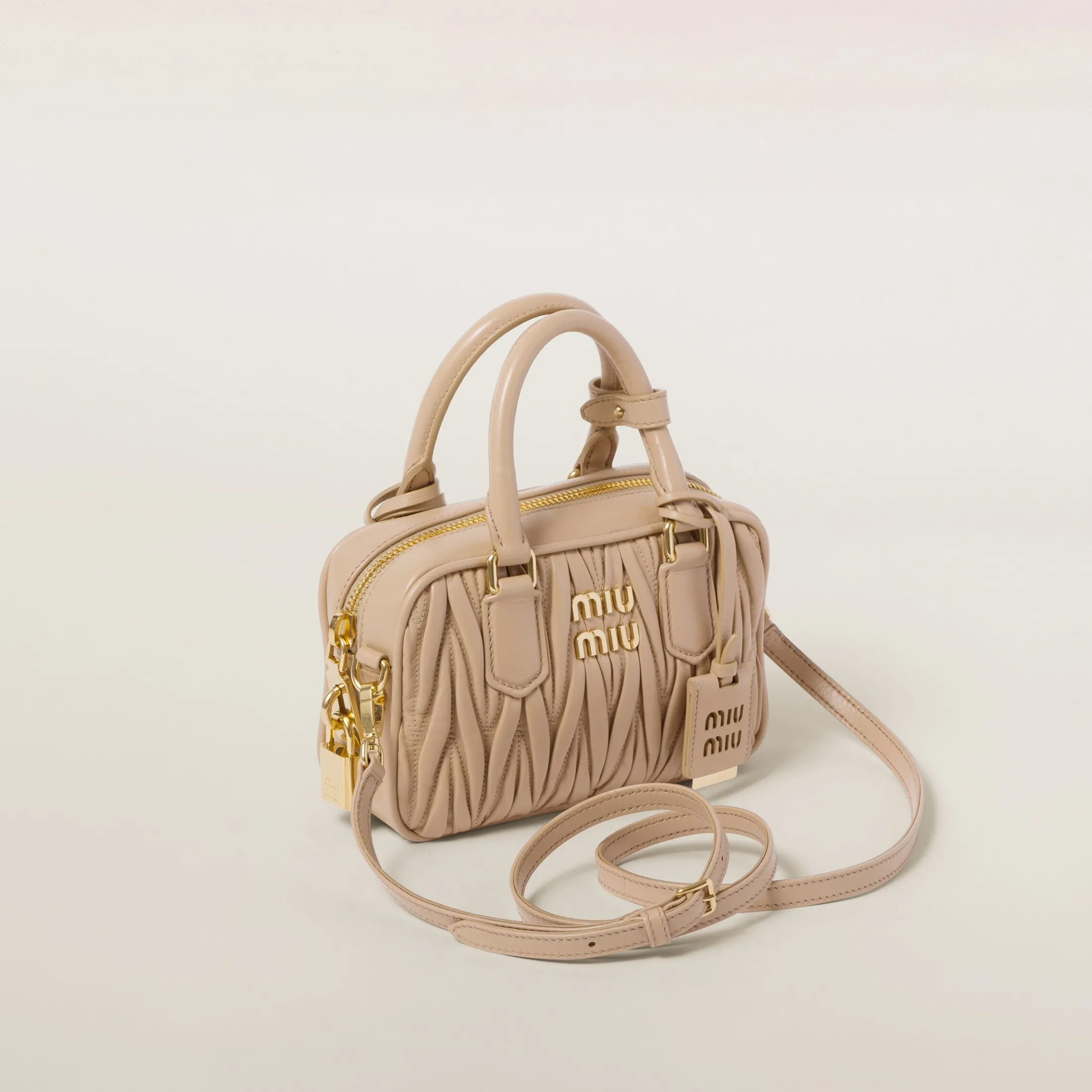 Sand Beige Arcadie Matelassé Nappa Leather Bag | Miu Miu