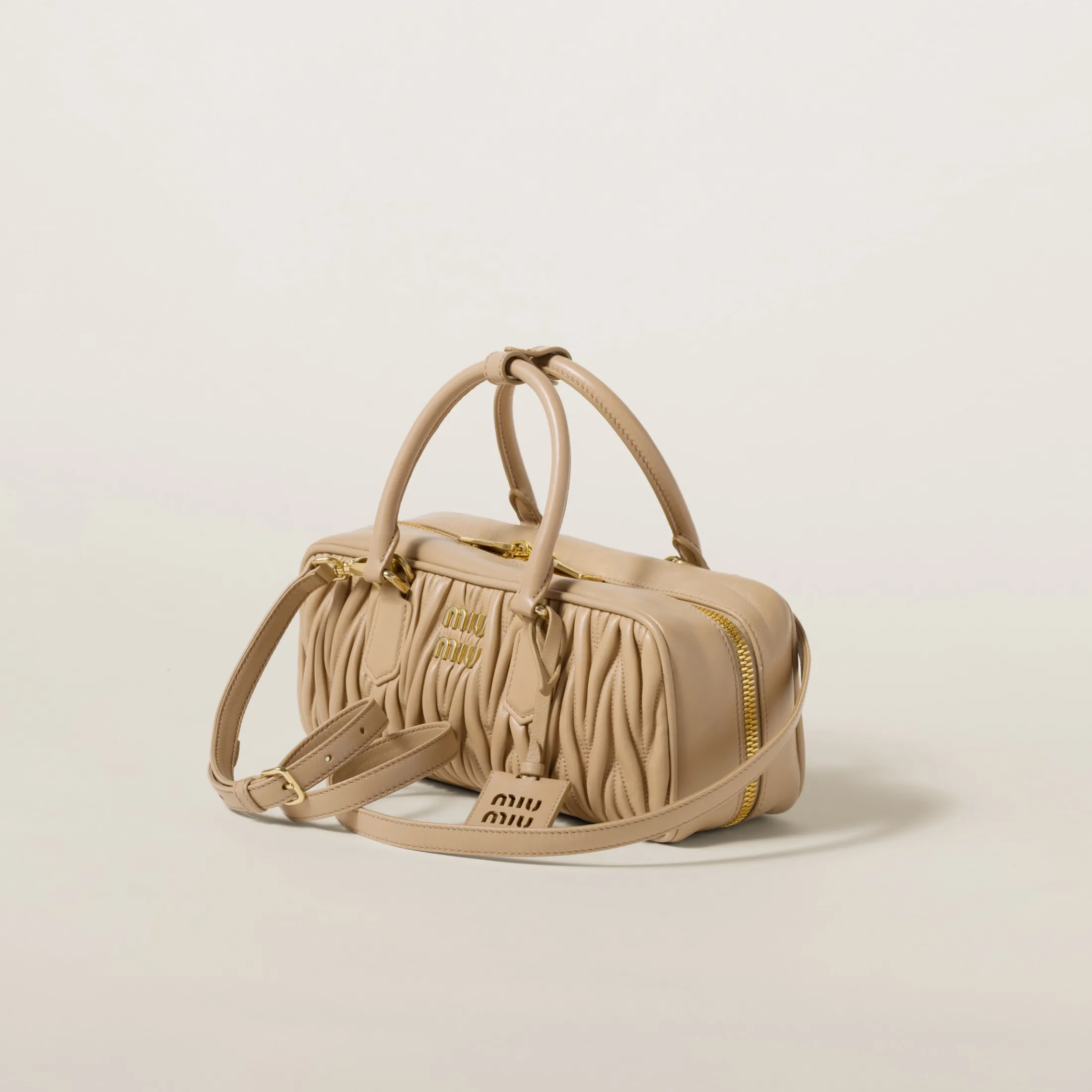 Sand Beige Arcadie Matelassé Nappa Leather Bag | Miu Miu