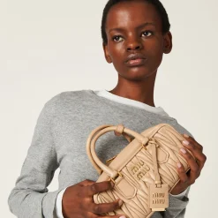 Sand Beige Arcadie Matelassé Nappa Leather Bag | Miu Miu