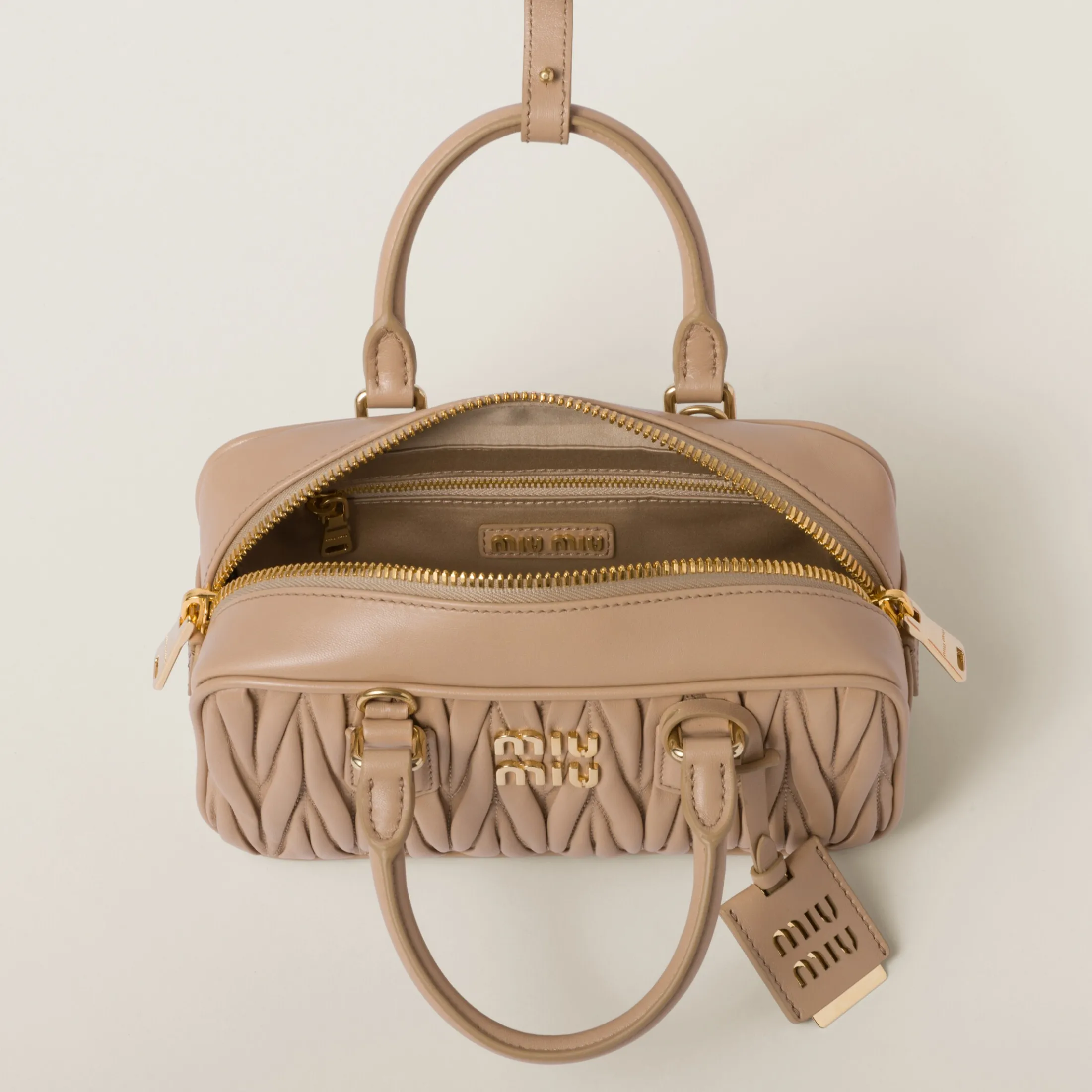 Sand Beige Arcadie Matelassé Nappa Leather Bag | Miu Miu