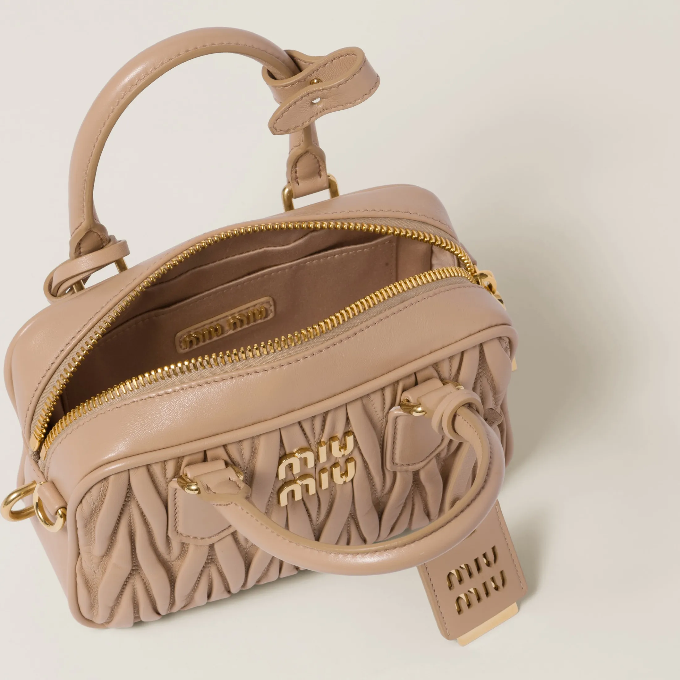 Sand Beige Arcadie Matelassé Nappa Leather Bag | Miu Miu