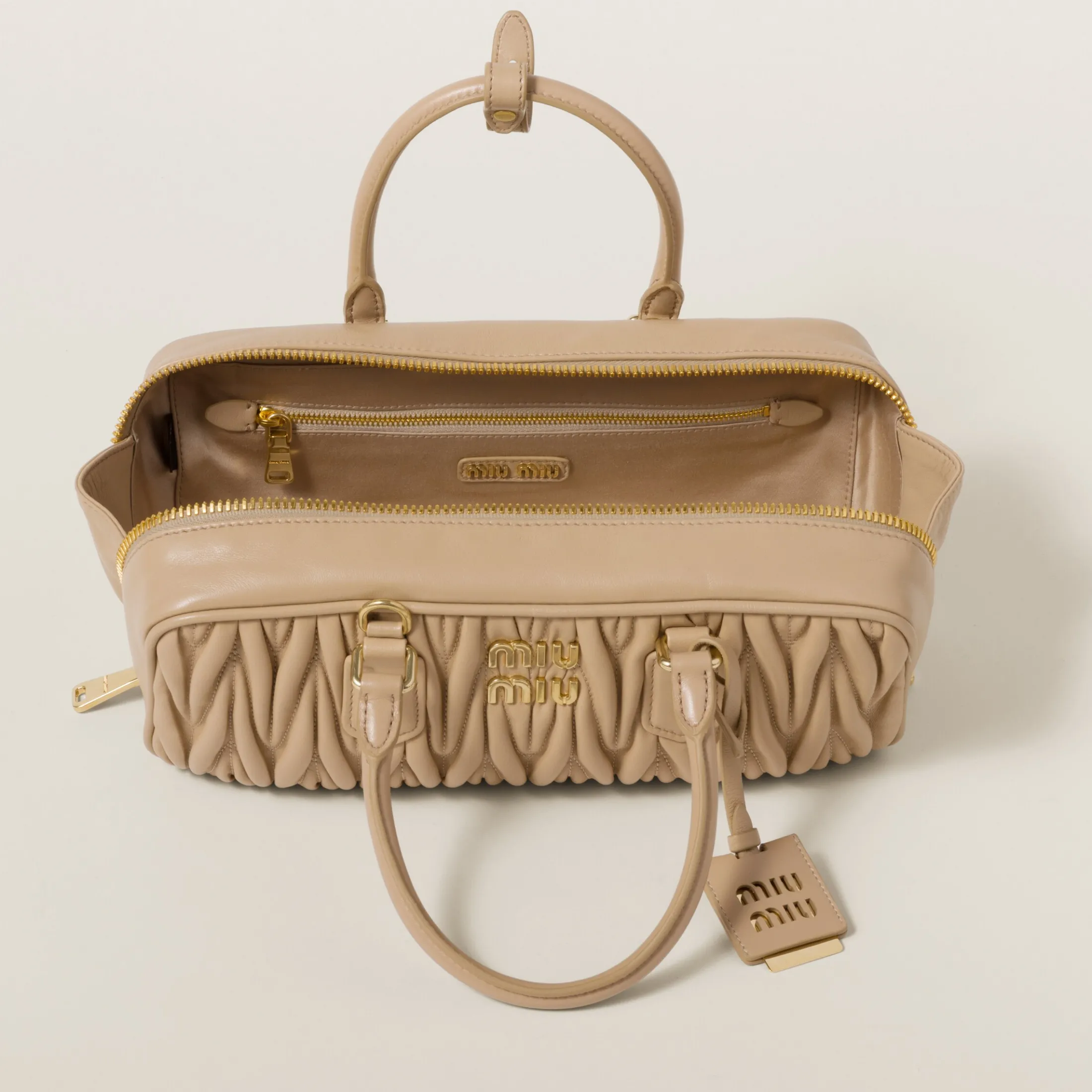 Sand Beige Arcadie Matelassé Nappa Leather Bag | Miu Miu