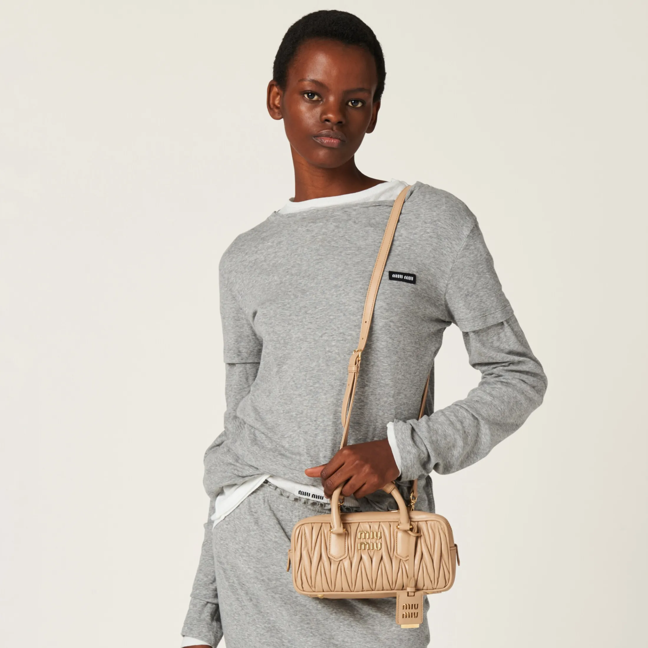 Sand Beige Arcadie Matelassé Nappa Leather Bag | Miu Miu