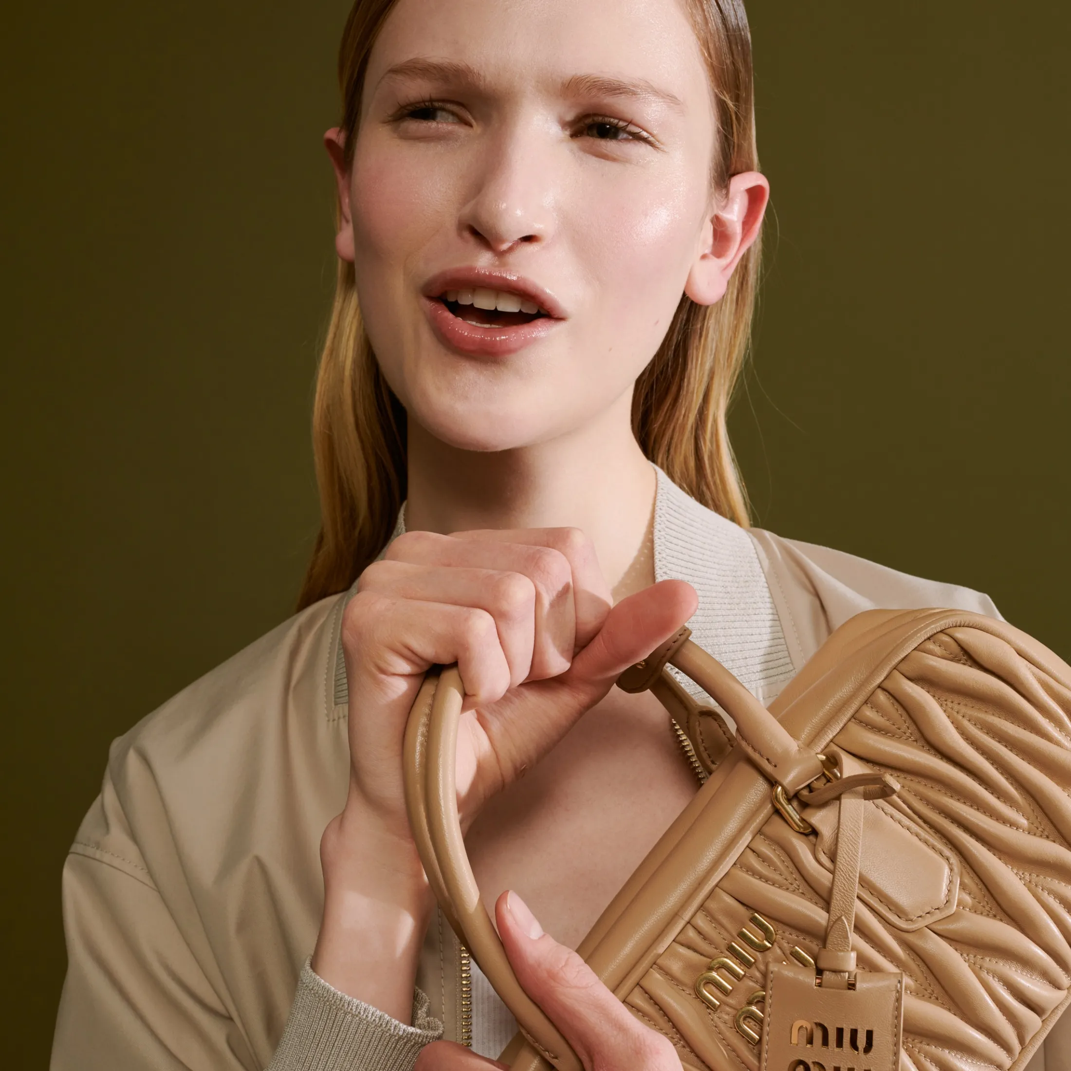 Sand Beige Arcadie Matelassé Nappa Leather Bag | Miu Miu