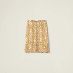 Sand Beige Embroidered Organza Skirt | Miu Miu