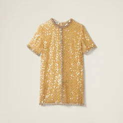 Sand Beige Embroidered Organza Mini-dress | Miu Miu